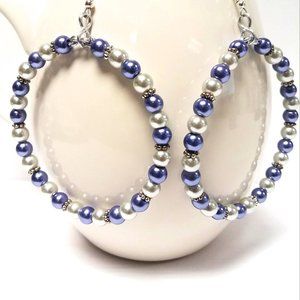 Large Hoop Earrings-Blue And Silver Hoop Earrings